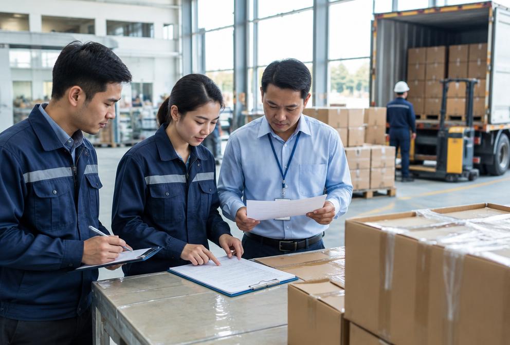 Team checking delivery evidence for a financed order