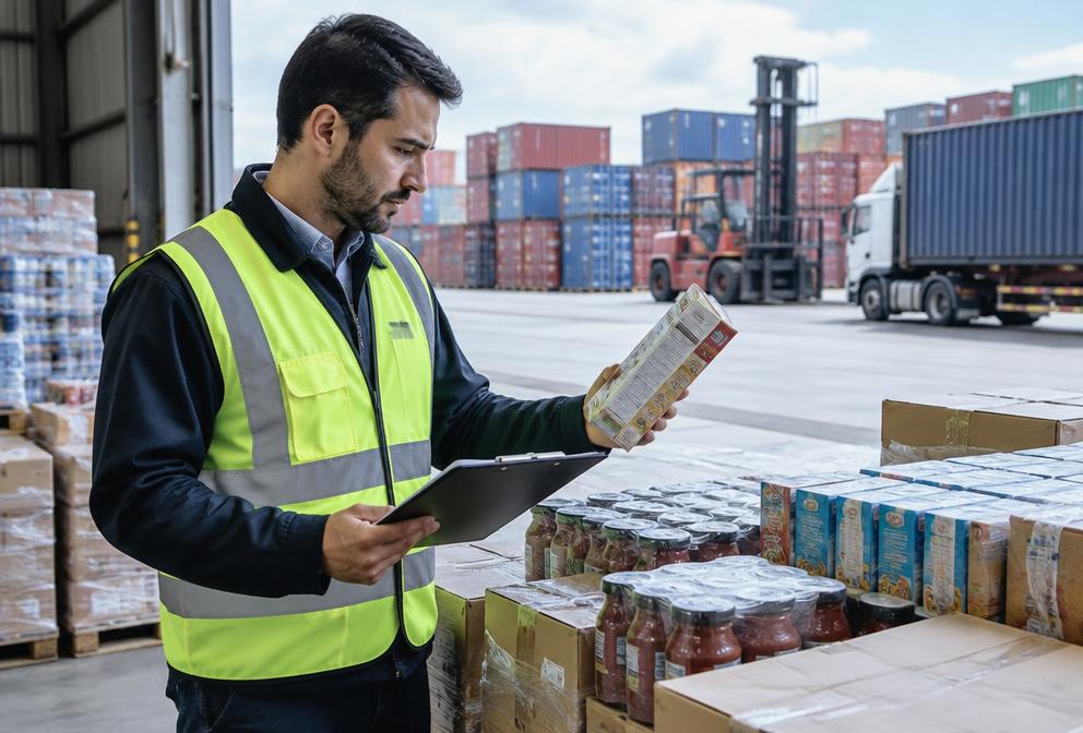 Importer reviewing goods at a logistics facility