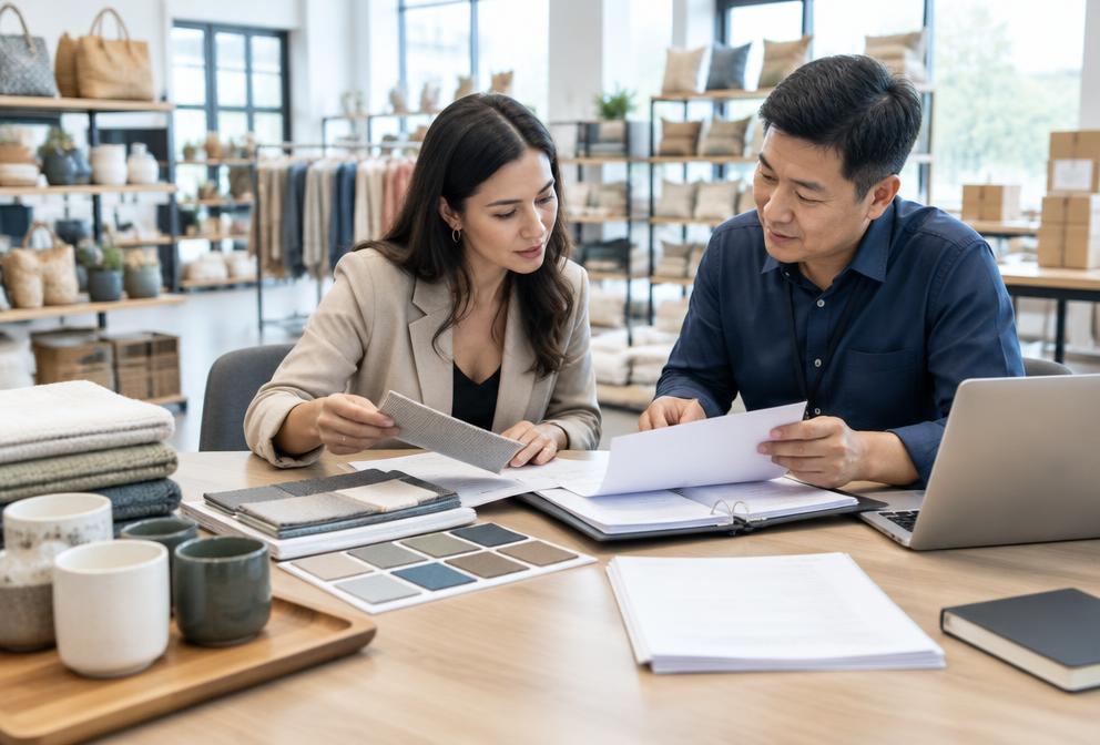 Business team reviewing supplier terms